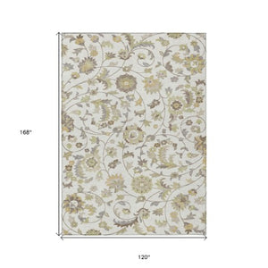 Homeroots 3' Floral Artichoke Green And Gray Area Rug For Indoor Outdoor Spaces - Washable & Stain Resistant 10' X 14' Polyester 597823