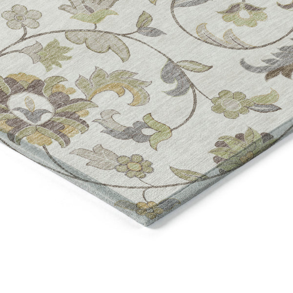Homeroots 3' Floral Artichoke Green And Gray Area Rug For Indoor Outdoor Spaces - Washable & Stain Resistant 10' X 14' Polyester 597823