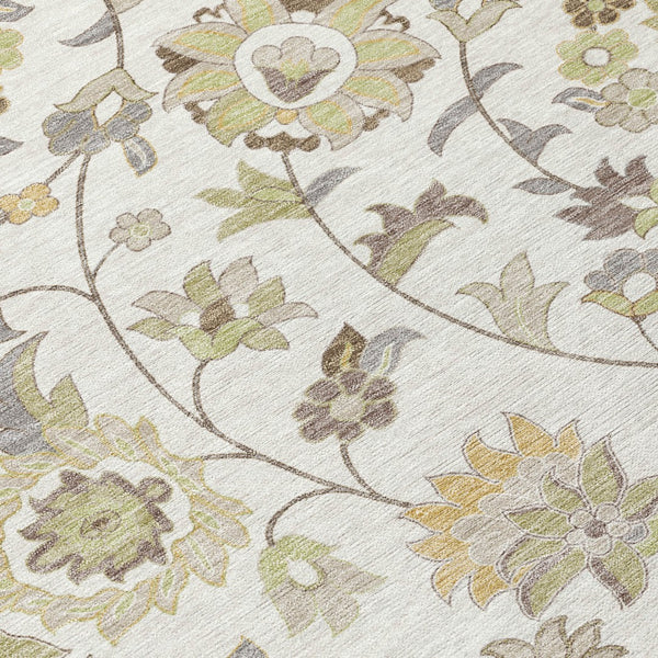 Homeroots 3' Floral Artichoke Green And Gray Area Rug For Indoor Outdoor Spaces - Washable & Stain Resistant 10' X 14' Polyester 597823