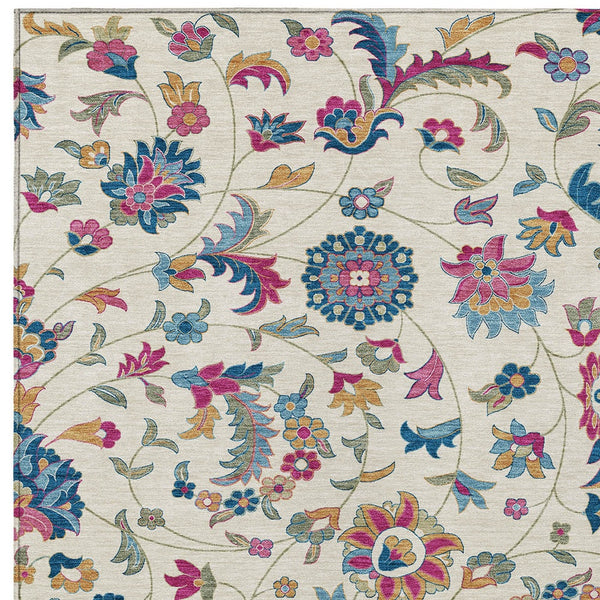 Homeroots 3' Floral Artichoke Green And Gray Area Rug For Indoor Outdoor Spaces - Washable & Stain Resistant 3' X 5' Polyester 597824