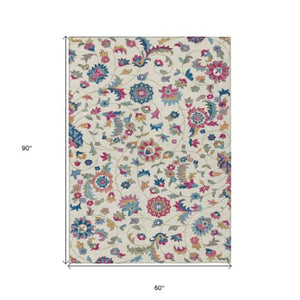 Homeroots 3' Floral Artichoke Green And Gray Area Rug For Indoor Outdoor Spaces - Washable & Stain Resistant 5' X 8' Polyester 597825