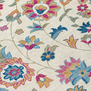 Homeroots 3' Floral Artichoke Green And Gray Area Rug For Indoor Outdoor Spaces - Washable & Stain Resistant 8' Round Polyester 597826