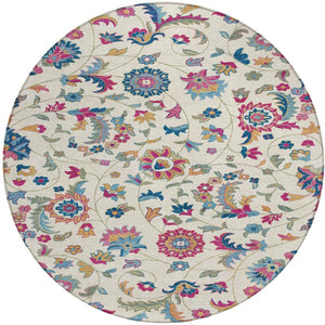 Homeroots 3' Floral Artichoke Green And Gray Area Rug For Indoor Outdoor Spaces - Washable & Stain Resistant 8' Round Polyester 597826