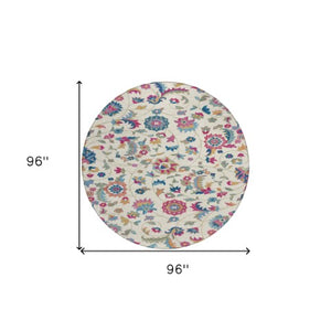 Homeroots 3' Floral Artichoke Green And Gray Area Rug For Indoor Outdoor Spaces - Washable & Stain Resistant 8' Round Polyester 597826