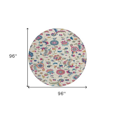 Homeroots 3' Floral Artichoke Green And Gray Area Rug For Indoor Outdoor Spaces - Washable & Stain Resistant 8' Round Polyester 597826