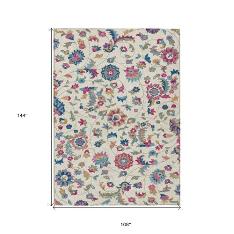 Homeroots 3' Floral Artichoke Green And Gray Area Rug For Indoor Outdoor Spaces - Washable & Stain Resistant 9' X 12' Polyester 597828