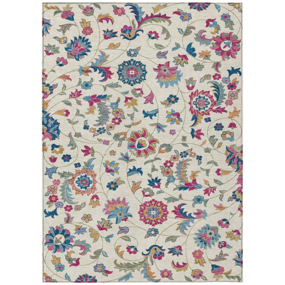 HomeRoots 9' Stylish Floral Pink & Denim Blue Area Rug - Durable, Washable for Indoor/Outdoor Use, Perfect for High-Traffic Spaces 597828