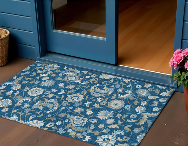 Homeroots 3' Floral Artichoke Green And Gray Area Rug For Indoor Outdoor Spaces - Washable & Stain Resistant 3' X 5' Polyester 597830