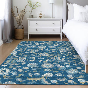 Homeroots 3' Floral Artichoke Green And Gray Area Rug For Indoor Outdoor Spaces - Washable & Stain Resistant 3' X 5' Polyester 597830