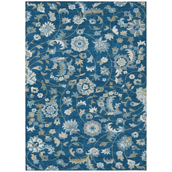 HomeRoots 5' Stylish Floral Area Rug in Navy Blue, Ivory & Gray - Durable & Washable for Indoors & Outdoors 5' X 8' 597831