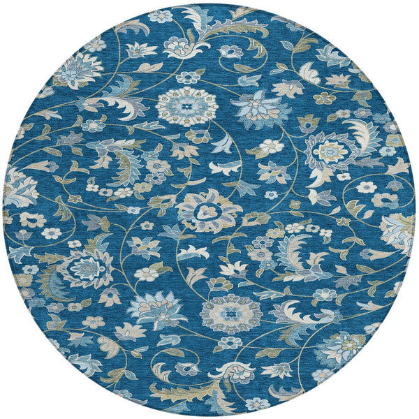 Homeroots 3' Floral Artichoke Green And Gray Area Rug For Indoor Outdoor Spaces - Washable & Stain Resistant 8' Round Polyester 597832