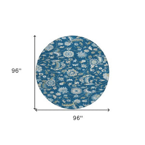 Homeroots 3' Floral Artichoke Green And Gray Area Rug For Indoor Outdoor Spaces - Washable & Stain Resistant 8' Round Polyester 597832