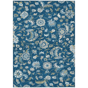 HomeRoots 5' Stylish Floral Area Rug in Navy Blue, Ivory & Gray - Durable & Washable for Indoors & Outdoors 8' X 10' 597833