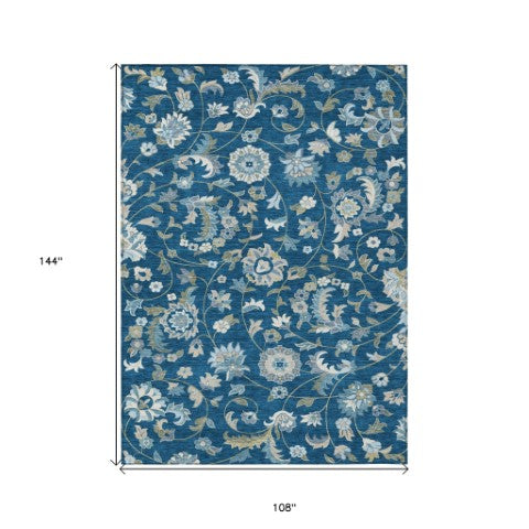 Homeroots 3' Floral Artichoke Green And Gray Area Rug For Indoor Outdoor Spaces - Washable & Stain Resistant 9' X 12' Polyester 597834