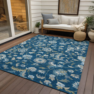 Homeroots 3' Floral Artichoke Green And Gray Area Rug For Indoor Outdoor Spaces - Washable & Stain Resistant 9' X 12' Polyester 597834