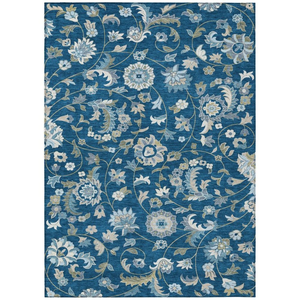 HomeRoots 9' X 12' Navy Blue Floral Area Rug – Stylish, Durable & Washable for Indoor/Outdoor Spaces! 597834