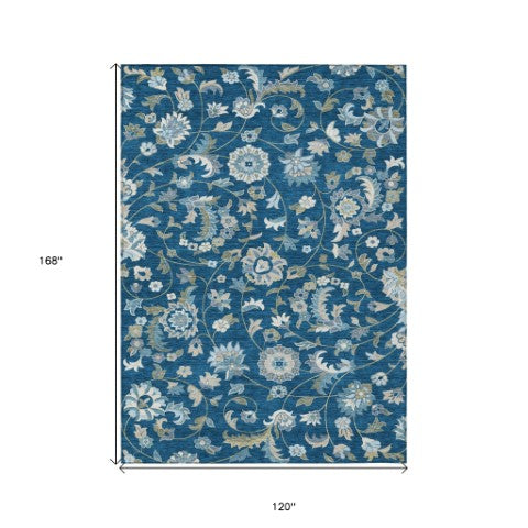 Homeroots 3' Floral Artichoke Green And Gray Area Rug For Indoor Outdoor Spaces - Washable & Stain Resistant 10' X 14' Polyester 597835