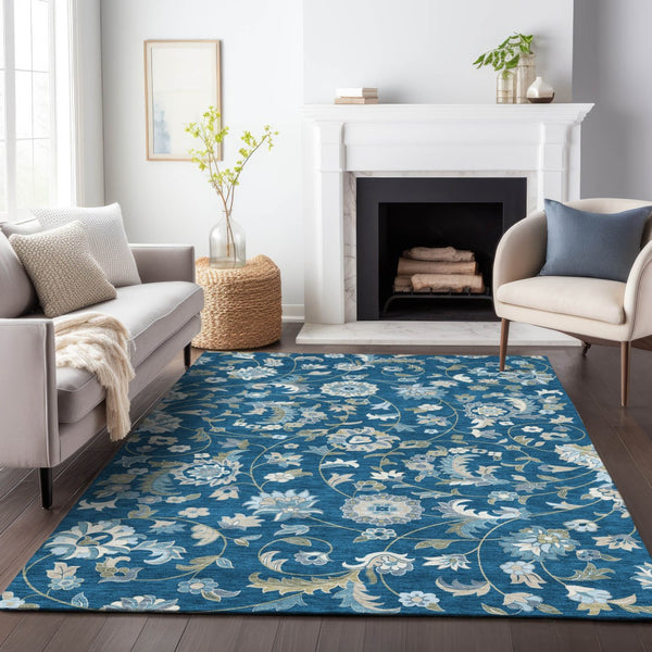 Homeroots 3' Floral Artichoke Green And Gray Area Rug For Indoor Outdoor Spaces - Washable & Stain Resistant 10' X 14' Polyester 597835