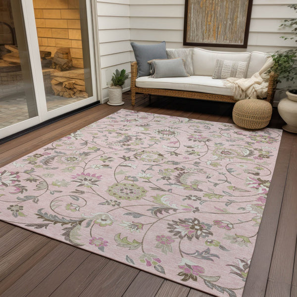 Homeroots 3' Floral Artichoke Green And Gray Area Rug For Indoor Outdoor Spaces - Washable & Stain Resistant 3' X 5' Polyester 597836