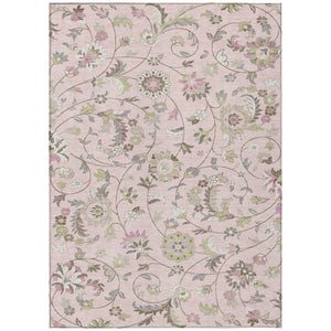 HomeRoots 5' Floral Area Rug - Durable Pink, Green & Gray Washable Design for Indoor & Outdoor Use, Easy Care 5' X 8' 597837