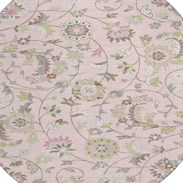 Homeroots 3' Floral Artichoke Green And Gray Area Rug For Indoor Outdoor Spaces - Washable & Stain Resistant 8' Round Polyester 597838