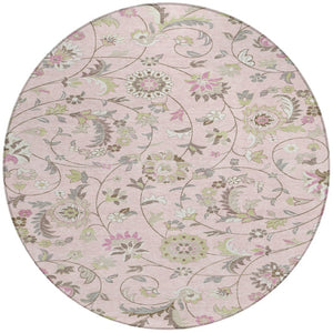 Homeroots 3' Floral Artichoke Green And Gray Area Rug For Indoor Outdoor Spaces - Washable & Stain Resistant 8' Round Polyester 597838