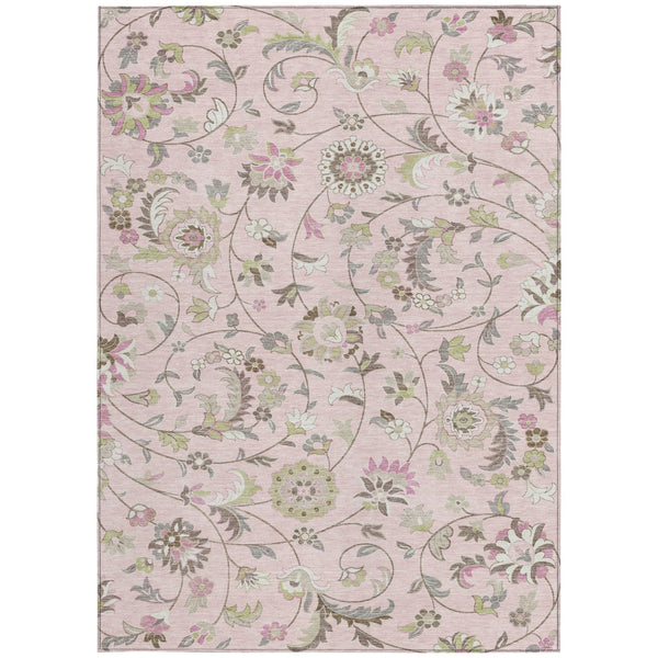 Homeroots 3' Floral Artichoke Green And Gray Area Rug For Indoor Outdoor Spaces - Washable & Stain Resistant 8' X 10' Polyester 597839