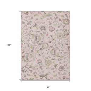 Homeroots 3' Floral Artichoke Green And Gray Area Rug For Indoor Outdoor Spaces - Washable & Stain Resistant 8' X 10' Polyester 597839