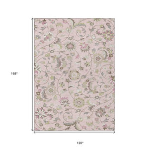 Homeroots 3' Floral Artichoke Green And Gray Area Rug For Indoor Outdoor Spaces - Washable & Stain Resistant 10' X 14' Polyester 597841