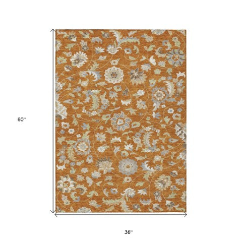Homeroots 3' Floral Artichoke Green And Gray Area Rug For Indoor Outdoor Spaces - Washable & Stain Resistant 3' X 5' Polyester 597842