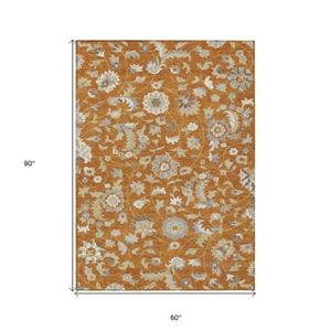 Homeroots 3' Floral Artichoke Green And Gray Area Rug For Indoor Outdoor Spaces - Washable & Stain Resistant 5' X 8' Polyester 597843