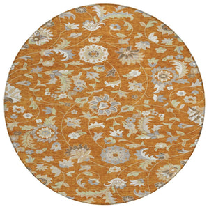 HomeRoots 5' Copper Green and Gray Floral Area Rug – Durable, Washable Design for Indoor and Outdoor Use 8' Round 597844
