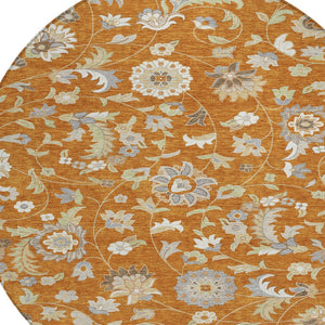 Homeroots 3' Floral Artichoke Green And Gray Area Rug For Indoor Outdoor Spaces - Washable & Stain Resistant 8' Round Polyester 597844