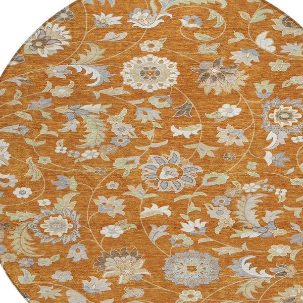 Homeroots 3' Floral Artichoke Green And Gray Area Rug For Indoor Outdoor Spaces - Washable & Stain Resistant 8' Round Polyester 597844