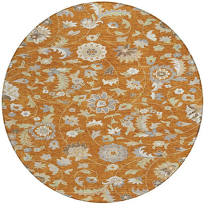 Homeroots 3' Floral Artichoke Green And Gray Area Rug For Indoor Outdoor Spaces - Washable & Stain Resistant 8' Round Polyester 597844