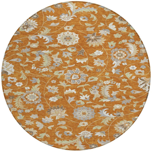 Homeroots 3' Floral Artichoke Green And Gray Area Rug For Indoor Outdoor Spaces - Washable & Stain Resistant 8' Round Polyester 597844