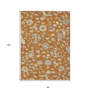 Homeroots 3' Floral Artichoke Green And Gray Area Rug For Indoor Outdoor Spaces - Washable & Stain Resistant 8' X 10' Polyester 597845