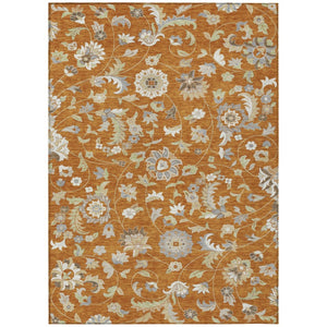 HomeRoots 5' Copper Green and Gray Floral Area Rug – Durable, Washable Design for Indoor and Outdoor Use 8' X 10' 597845