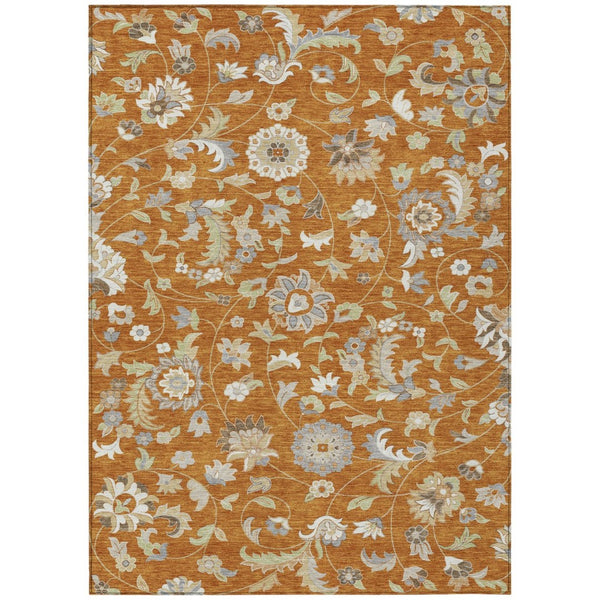 HomeRoots 5' Copper Green and Gray Floral Area Rug – Durable, Washable Design for Indoor and Outdoor Use 8' X 10' 597845