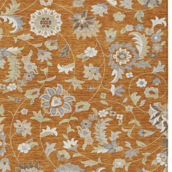 Homeroots 3' Floral Artichoke Green And Gray Area Rug For Indoor Outdoor Spaces - Washable & Stain Resistant 8' X 10' Polyester 597845