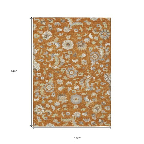 Homeroots 3' Floral Artichoke Green And Gray Area Rug For Indoor Outdoor Spaces - Washable & Stain Resistant 9' X 12' Polyester 597846