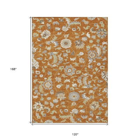 Homeroots 3' Floral Artichoke Green And Gray Area Rug For Indoor Outdoor Spaces - Washable & Stain Resistant 10' X 14' Polyester 597847