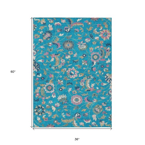 Homeroots 3' Floral Artichoke Green And Gray Area Rug For Indoor Outdoor Spaces - Washable & Stain Resistant 3' X 5' Polyester 597848