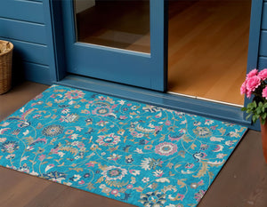 Homeroots 3' Floral Artichoke Green And Gray Area Rug For Indoor Outdoor Spaces - Washable & Stain Resistant 3' X 5' Polyester 597848