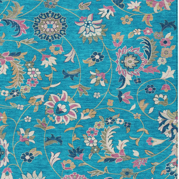 Homeroots 3' Floral Artichoke Green And Gray Area Rug For Indoor Outdoor Spaces - Washable & Stain Resistant 3' X 5' Polyester 597848