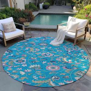 Homeroots 3' Floral Artichoke Green And Gray Area Rug For Indoor Outdoor Spaces - Washable & Stain Resistant 8' Round Polyester 597850