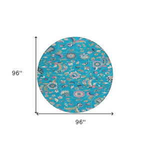 Homeroots 3' Floral Artichoke Green And Gray Area Rug For Indoor Outdoor Spaces - Washable & Stain Resistant 8' Round Polyester 597850