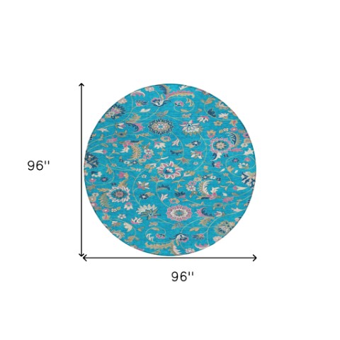 Homeroots 3' Floral Artichoke Green And Gray Area Rug For Indoor Outdoor Spaces - Washable & Stain Resistant 8' Round Polyester 597850