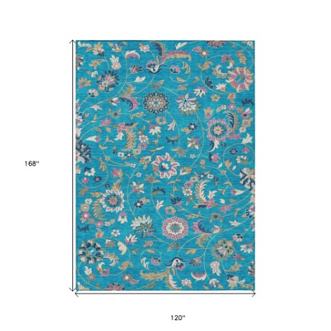 Homeroots 3' Floral Artichoke Green And Gray Area Rug For Indoor Outdoor Spaces - Washable & Stain Resistant 10' X 14' Polyester 597853
