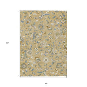 Homeroots 3' Floral Artichoke Green And Gray Area Rug For Indoor Outdoor Spaces - Washable & Stain Resistant 3' X 5' Polyester 597854